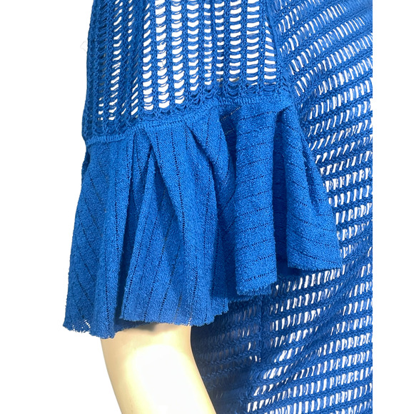 3-FOR-$30 Free People Sz L Babes Only Mesh Knit Sweater Lasting Laguna Blue New - Picture 5 of 13